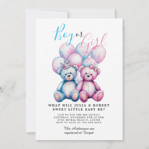 Bear Watercolor Gender Reveal Party Boy eller Girl Inbjudningar