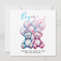 Bear Watercolor Gender Reveal Party Boy eller Girl