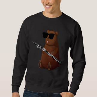 Bear Wearing Sunglasses Playing Oboe Lång Ärmad Tröja