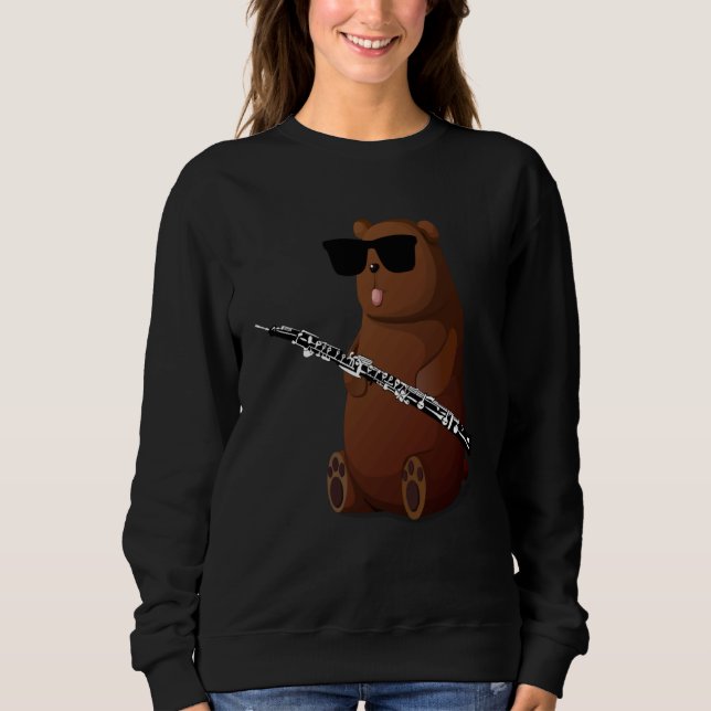 Bear Wearing Sunglasses Playing Oboe T Shirt (Framsida)
