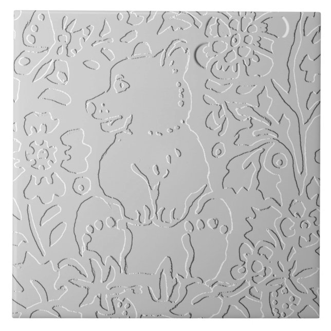 Bear White Grått Black Embossed Woodland Animal Kakelplatta (Framsidan)
