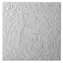 Bear White Grått Black Embossed Woodland Animal Kakelplatta