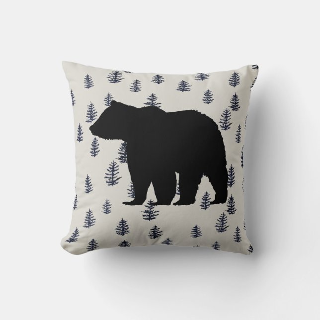 Bear Wilderness Gräs Träd Cabin Dekorativ kudde (Framsida)