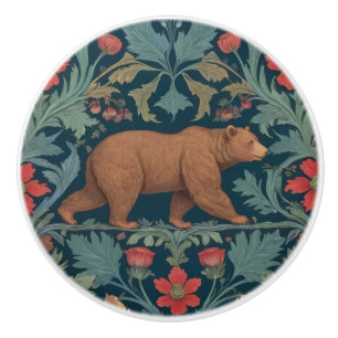 Bear William Morris stil Höger Facing Red Blommigt Knopp