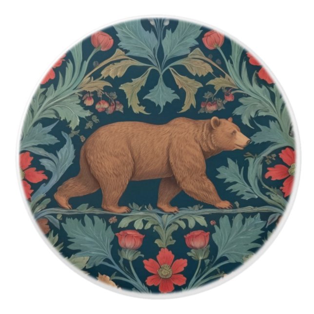 Bear William Morris stil Höger Facing Red Blommigt Knopp (Framsidan)