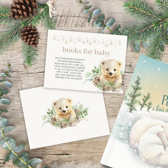 Bear Winter Baby Shower Bokar för Baby Infoga Tilläggskort (elegant books for baby card enclosures for book gifts request cards from the mommy to be for winter)