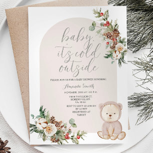 Bear Winter Berries Snöflingor Träd Baby Shower Inbjudningar