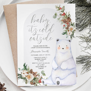 Bear Winter Berries Snöflingor Träd Baby Shower Inbjudningar