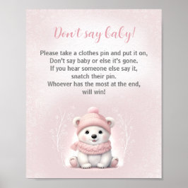Bear Winter Girl Baby Shower Säg inte Baby Game Poster