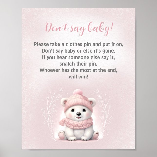 Bear Winter Girl Baby Shower Säg inte Baby Game Poster (Framsidan)