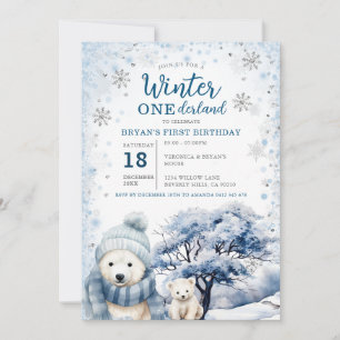 Bear Winter Onederland Arktiska djur födelsedag Inbjudningar