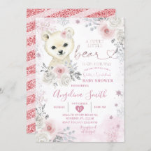 Bear Winter Pastel Rosa Snowflake Baby Shower