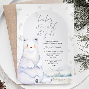 Bear Winter Silver Snöflingor Mountain Baby Shower Inbjudningar