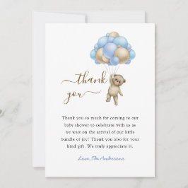 Bear with Balloons Baby Boy shower Thank you card Tack Kort