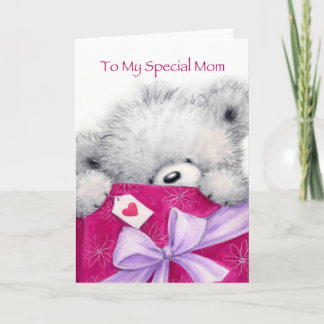 Bear with Big Present, Mamma Birthday Kort