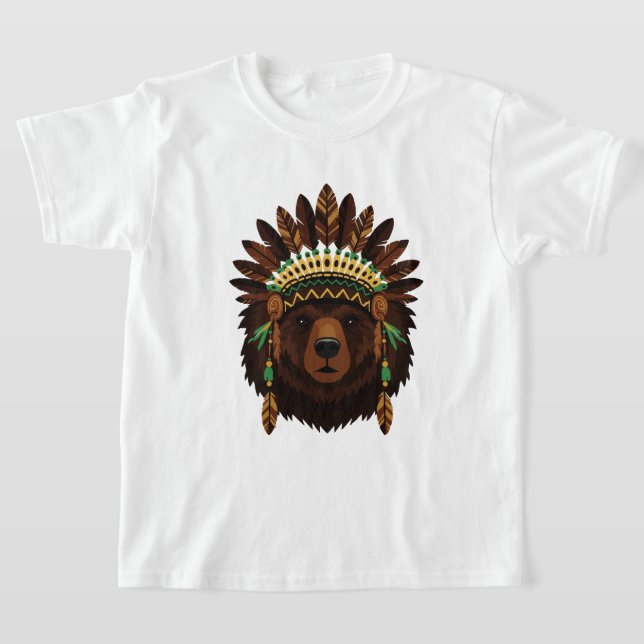 Bear with Indian headdress T Shirt (Laydown)