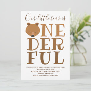 Bear Wonderful One 1st Birthday-inbjudan Inbjudningar
