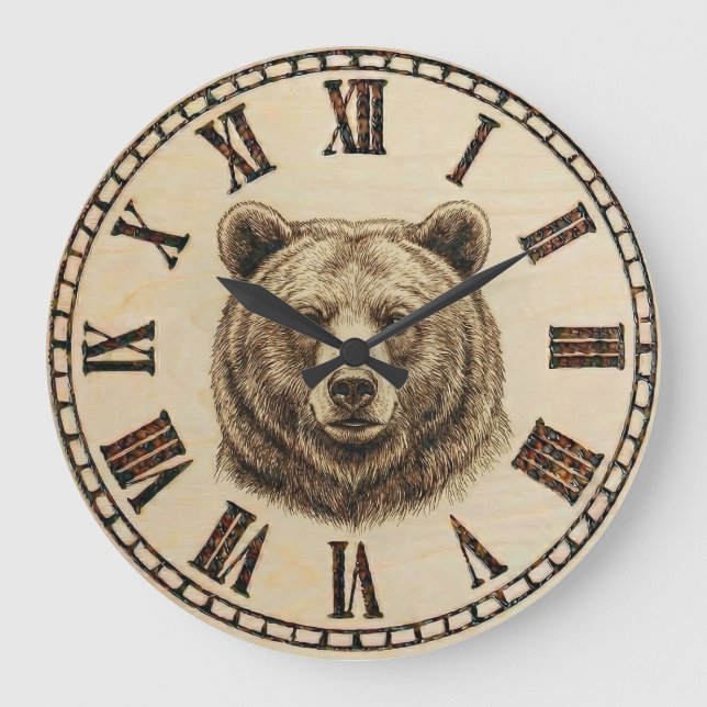 Bear wooden Wall Clock  Stor Klocka (Framsida)