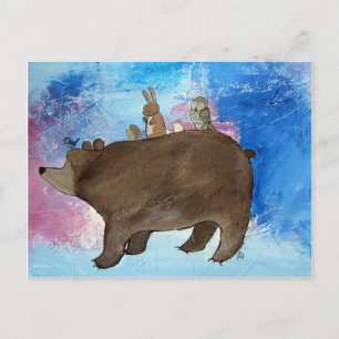 Bear Woodland Animal Friends Art Postkort Vykort