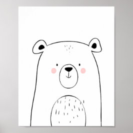 Bear Woodland Animal Nursery Wall art Monochrome Poster