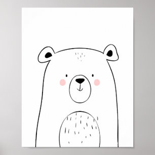 Bear Woodland Animal Nursery Wall art Monochrome Poster