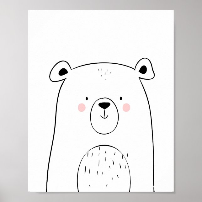 Bear Woodland Animal Nursery Wall art Monochrome Poster (Framsidan)