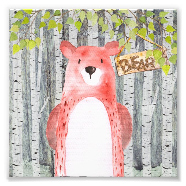 Bear-Woodland Friends - Vattenfärgillustration Fototryck (Framsidan)