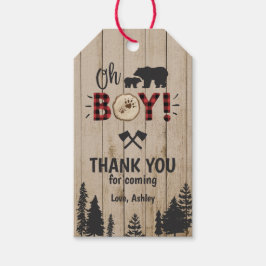 Bear Woodland Lumberjack Play Boy Shower Presentetikett