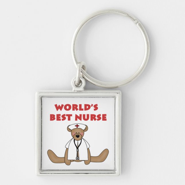 Bear World's Best Nurse T-shirts and Gifts Fyrkantig Silverfärgad Nyckelring (Framsidan)