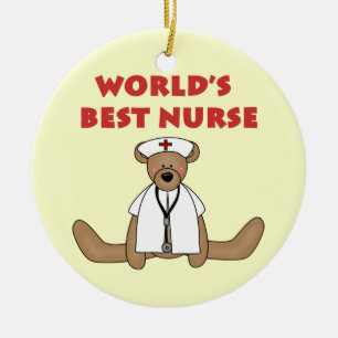 Bear World's Best Nurse T-shirts and Gifts Julgransprydnad Keramik
