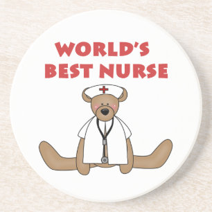 Bear World's Best Nurse T-shirts and Gifts Underlägg Sandsten
