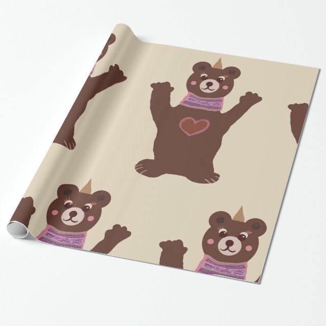 Bear Wrapping Papper Baby-presentemballering Presentpapper (Utrullad)