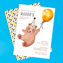 Bear-y Cute 1:a födelsedagsinbjudan - Brown Teddy