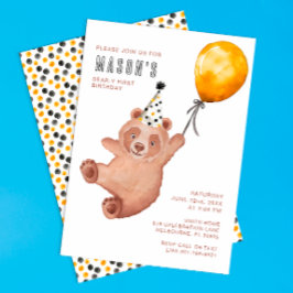 Bear-y Cute 1:a födelsedagsinbjudan - Brown Teddy Inbjudningar