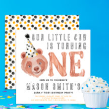 Bear-y Cute ’Party Animal’ 1:a födelsedagsinbjudan