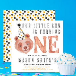 Bear-y Cute ’Party Animal’ 1:a födelsedagsinbjudan Inbjudningar