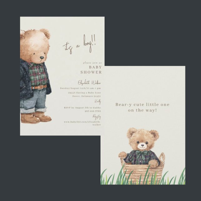 Bear-y Cute Teddy Bear It's a Boy Baby Shower Inbjudningar (Skapare uppladdad)