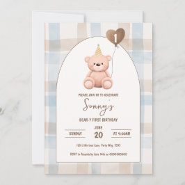 Bear-y First Birthday 1 Party Boho minimum Bear Inbjudningar
