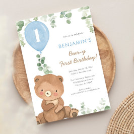Bear-y First Birthday boy 1:a söta björnballonger Inbjudningar