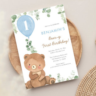 Bear-y First Birthday boy 1:a söta björnballonger Inbjudningar