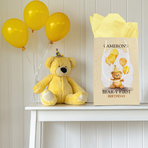 Bear-y First Birthday Kön Neutral Gult Bear