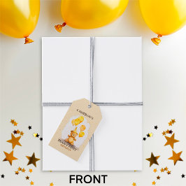 Bear-y First Birthday Kön Neutral Gult Bear Presentetikett