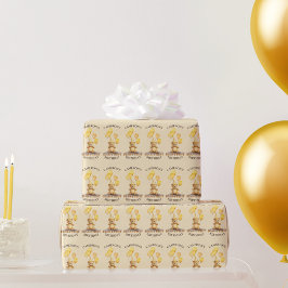 Bear-y First Birthday Kön Neutral Gult Bear Presentpapper