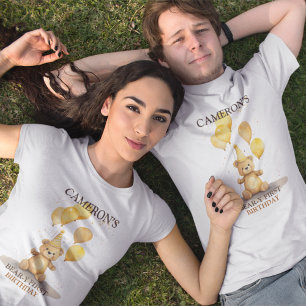 Bear-y First Birthday Kön Neutral Gult Bear T Shirt