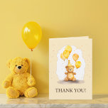 Bear-y First Birthday Kön Neutral Gult Bear Tack Kort<br><div class="desc">Gratulerar till din lilla milstolpe med vårt fina Bear-y First Birthday Tack You Card! Med en charmerande nalle för gult som innehåller sminka ballonger för gult och sport en motsvarande stripe-hatt för party. Denna gender-neutralt-design är perfekt för unge. De redigerbara detaljerna gör anpassningen till en enkel sak och ser till...</div>