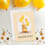 Bear-y First Birthday Kön Neutral Gult Bear Tack Kort<br><div class="desc">Gratulerar till din lilla milstolpe med vårt fina Bear-y First Birthday Tack You Card! Med en charmerande nalle för gult som innehåller sminka ballonger för gult och sport en motsvarande stripe-hatt för party. Denna gender-neutralt-design är perfekt för unge. De redigerbara detaljerna gör anpassningen till en enkel sak och ser till...</div>