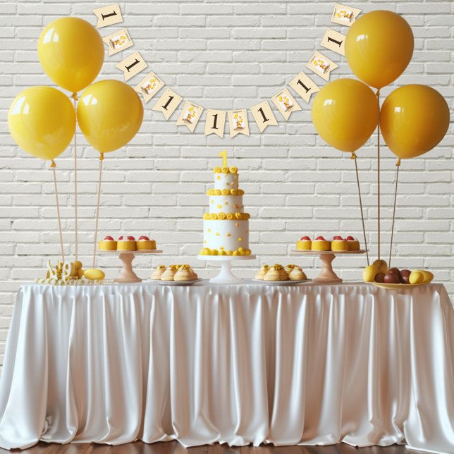 Bear-y First Birthday Kön Neutral Gult Bear Vimplar (Skapare uppladdad)