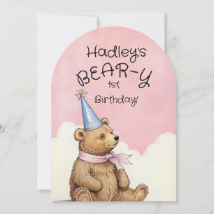 Bear-y First Birthday-meddelande Inbjudningar