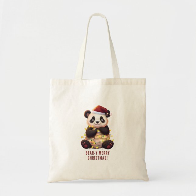 Bear-y God jul! Panda Tote Bag Tygkasse (Framsidan)
