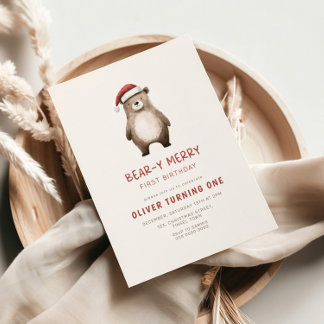 Bear-y Merry First Birthday-inbjudan Inbjudningar